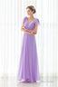 Purple Chiffon V-neck Backless Pleats Long Bridesmaid Dresses