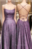 Purple Glitter Formal Prom Dresses Side Split Lace Up Back