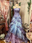 Purple Pink Blue Gradient Fashion Retro Elegant Delicate Floral Beads Sweet Elegant Long Tulle Floor Length Ball Gown Formal Evening Gown