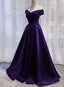 Purple Satin Off Shoulder Long Prom Dress, A-line Simple Purple Formal Dress
