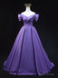 Purple Satin Off the Shoulder Pleats Prom Dress