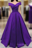 Purple Satin Simple Sweetheart Long Formal Dresses, Purple Formal Wedding Party Dresses
