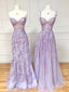 Purple Sweetheart Neck Lace Long Formal Prom Dresses, Purple Lace Graduation Dresses