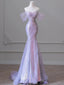 Purple’Ã?Sweetheart Sequin Mermaid Gown-Fairytale Beaded Tulle Train Long Formal Prom Dresses For Events