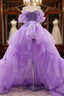 Purple tulle high low Formal Prom Dresses, purple evening Dresses