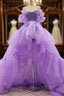Purple tulle high low Formal Prom Dresses, purple evening Dresses