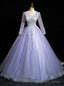 Purple Tulle Long Sleeve V-neck Sequins Quinceanera Dress