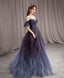 Purple Tulle Off Shoulder A-Line Long Formal Prom Dresses, Purple Formal Evening Dresses