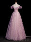 Purple Tulle Off the Shoulder Beading Flower Prom Dress