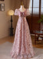 Purple Tulle Sequins Puff Sleeve Prom Dress