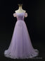 Purple Tulle Spaghetti Straps Beading Prom Dress