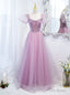 Purple Tulle Square Puff Sleeve Prom Dress