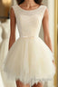 Cute A Line Tulle Round Neck Mini Formal Prom Dress, Cheap Evening Dress