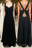 Princess Black Chiffon A-line Long Bridesmaid Dresses