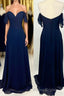 Knot Off the Shoulder Navy Blue Chiffon Long Bridesmaid Dresses