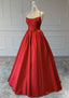 Red A-Line Sleeveless Square Neckline Satin Prom Dress