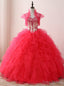 Red Ball Gown Sweetheart Neck Appliques Organza 16 Birthday Dress
