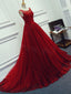 Red Beading Sparkly Unique Ball Gown Round Neck Formal Elegant Long Formal Prom Dresses