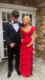 Red Lace Formal Prom Dresses Sheath Long Formal Evening Party Dresses