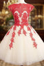 Red Lace Tulle Short Formal Prom Dresses, Homecoming Dresses