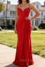 Red Mermaid Corset Spaghetti Straps Ruched Satin Long Prom Dress