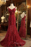 Red Mermaid Lace Long Formal Prom Dresses, Lace Mermaid Evening Dresses