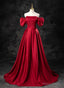 Red Satin A-line Short Sleeves Long Prom Dress, Red Long Formal Dress Evening Dress