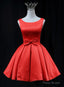 Red Satin Round Neckline Prom Homecoming Dress Red Short Party Dress prom dresses shops