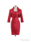 Red Short Mother Of The Bride Dresses Suits With Jackets Pleats Satin