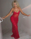 Red Spaghetti Straps Lace Beading Gorgeous Mermaid Formal Evening Dresses