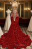 Red Square Mermaid Evening Dresses Beads Sequins Long Sleeveless