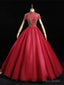 Red Tulle High Neck Cap Sleeve Beading Quinceanera Dress