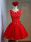 Red Tulle Lace Beading Knee Length Dress
