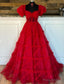 Red Tulle Long Prom Dress with Sheer Corset Bodice