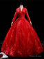 Red Tulle Long Sleeve V-neck Backless Quinceanera Dress