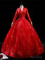 Red Tulle Long Sleeve V-neck Backless Quinceanera Dress