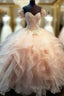 Removable Sleeves Lace Sweetheart Organza Ruffles Ball Gown Quinceanera Dresses