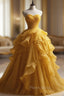 Retro Ball Gown Sweetheart Tulle Yellow Party Dresses Formal Prom Dresses Evening Dresses