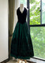 Retro Black And Green A-Line Halter Neck Velvet And Satin Formal Prom Dresses