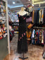 Retro Elegant Black Halter Neck Embroidered Chiffon Long Formal Prom Dresses