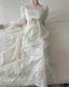 Retro Elegant Ivory A-Line Square Neck Long Sleeve Embroidered Lace Long Formal Prom Dresses