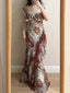 Retro Mermaid Print Ruffled Chiffon Long Formal Prom Dresses