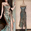 Retro Mermaid Spaghetti Straps Satin Long Party Dresses Formal Prom Dresses