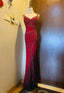 Retro Red And Black Gradient Mermaid V-Neck Halter Top Beaded Chiffon Long Formal Prom Dresses