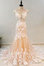 Round Neck Mermaid Champagne Lace Long Prom Dresses,Sexy Formal Dress,Graduation Dresses