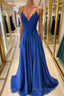 Royal blue lace satin long Formal Prom dress blue formal dress
