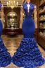 Royal Blue Robe De Soiree Mermaid Long Sleeves Flowers Lace Beaded Sexy Long Party Formal Prom Dresses Formal Prom Gown Formal Dresses