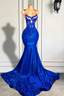Royal Blue Round Neck Mermaid Court Train Prom Dresses