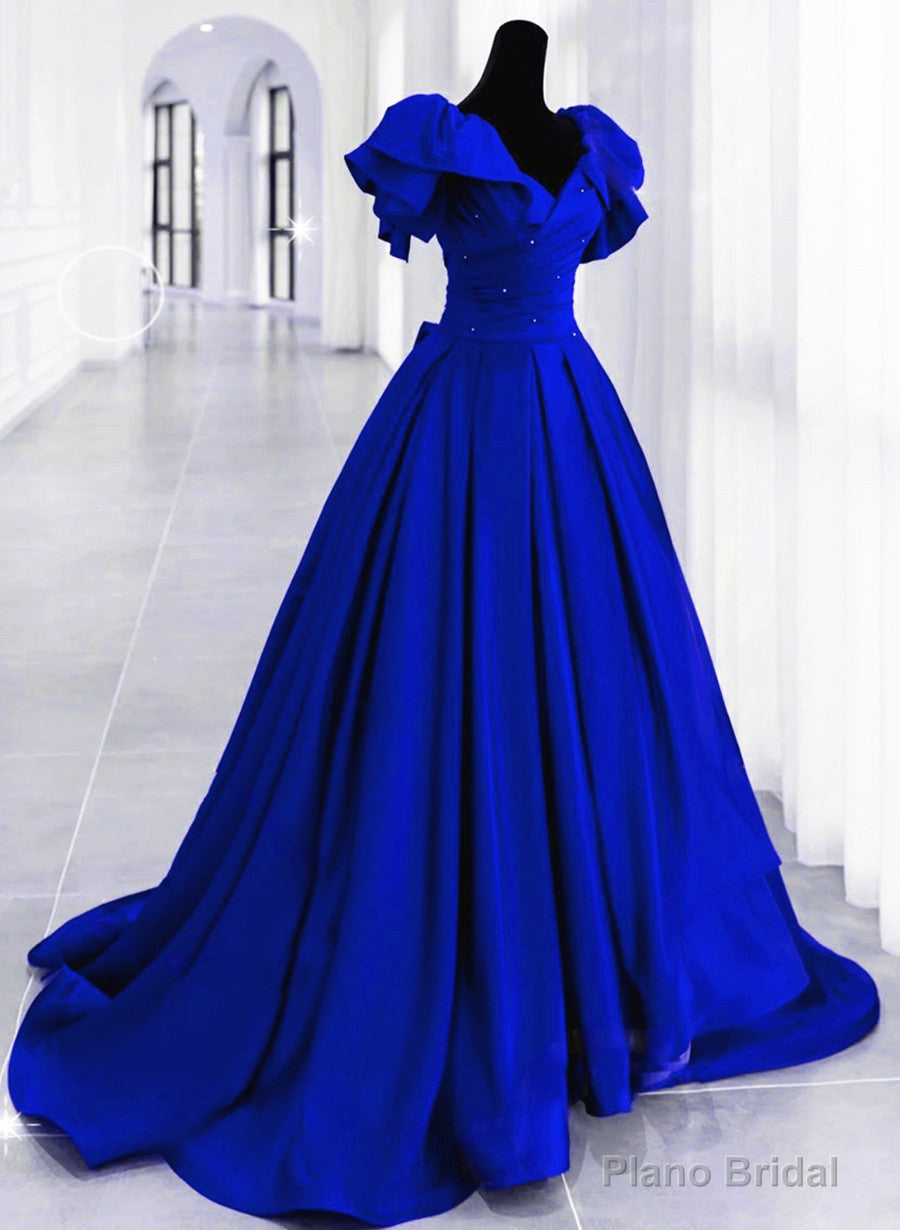 Draped Sweetheart Bodice Satin Formal Dress Royal Blue main image 1