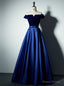 Royal Blue Satin Velvet Off the Shoulder Prom Dress